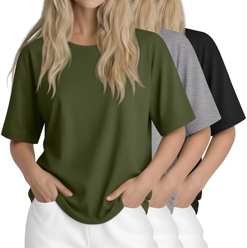 Huukeay 3 Pcs Womens Half Sleeve Top Elbow Length T Shirt Women Round Neck Basic T Shirt Summer Casual Blouses