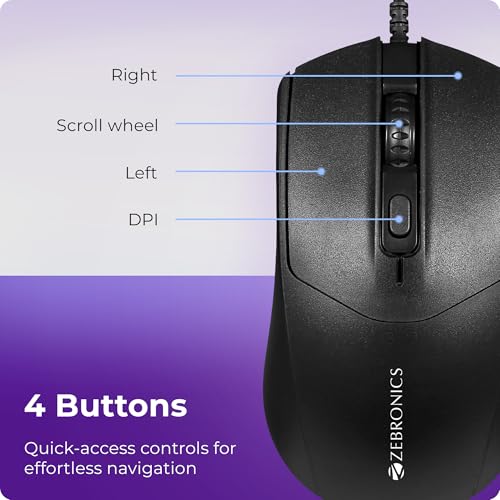 Image of Zebronics Phero Plus Wired Gaming Mouse, Up to 2000 DPI, High Precision Opitcal Sensor, 4 Buttons, 1.3m Long USB Cable, Compatible with PC & Laptop, Multicolor LED, Ergonomic Design