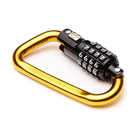 EyezOff 3.5" Carabiner Aluminum Multi Purpose Lock 4-Dial Combination D-Shape (Gold) Cover