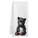 WOTYPU Toilet Black Bear Gift Hand Towels for Bathroom, Kids Bathroom Decor, Bear Lover Gifts Decorative Hand Towels for Kids Guest Bath Room Washroom Power Room Vanity Half Bath, 16x24 Inch