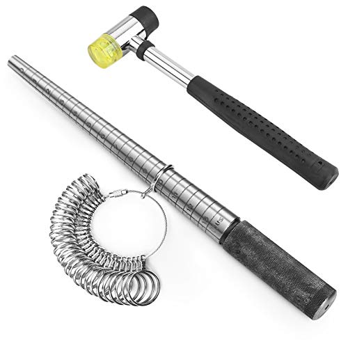 Accmor Ring Sizer Measuring Tool, Ring Sizing Measurement Kit Including Stainless Steel Ring Mandrel with US Size 0-13, Jewelry Hammer & Finger Size Guage for Woman or Man Jewelry Making