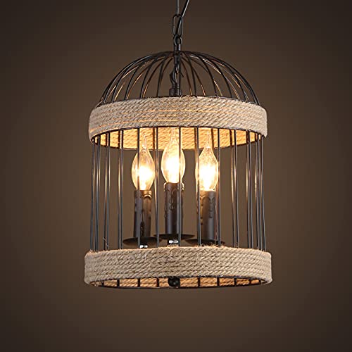 Lustre chandelier vintage cage à oiseaux métal plafonnier 3 bougies suspension