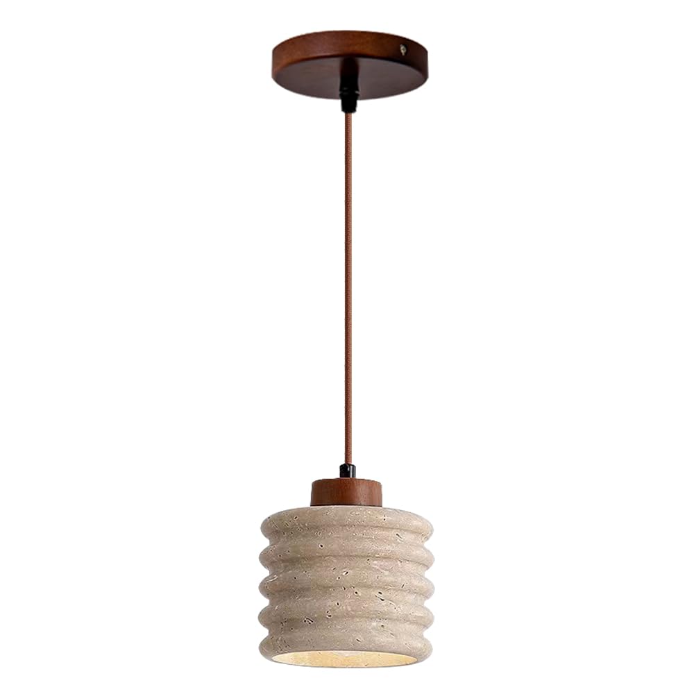 KBUUKYYXouy E26 Base Yellow Travertine Hanging Lamp. Style Pendant Light, Single Head Adjustable Height Chandelier, Dining Room Kitchen Island Living Decoration Fixtures