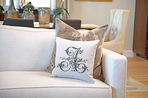 Di Lewis Throw Pillow Cushion Cover - 16X16 - Vintage French Monogram Letter A - Woven Cotton Blend - For Couch Bed Sofa Pillows - Linen Cream…… #TOP1