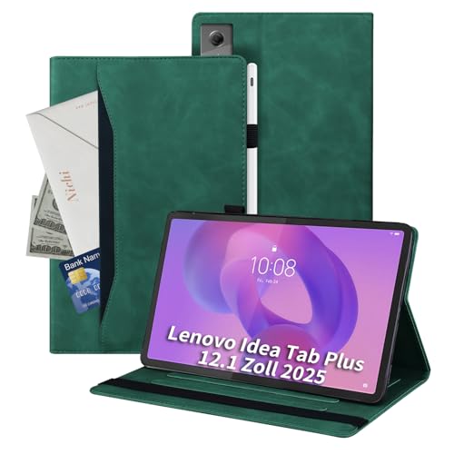 Auslbin Hülle für Lenovo Idea Tab Plus 12.1 Zoll 2025 PU Leder Geschäftsstil Schutzhülle mit Standfunktion & Kartensteckplatz/Magnetische Cover Hülle mit Stifthalter Grün