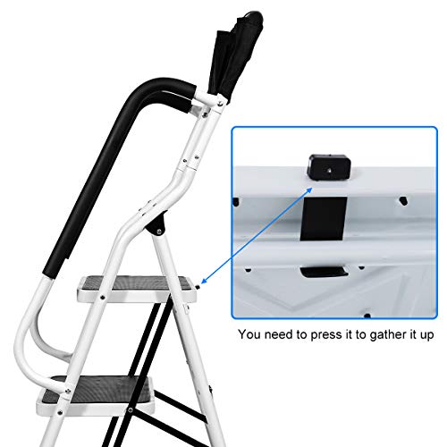 4 Steps Ladder Folding Step Stool Ladder Tool Ladder with Steel with Wide Pedal and Handgrip Non-Slip Sturdy for Household and Office Stepladder with Attachable ToolBag ( MAX 500lbs)