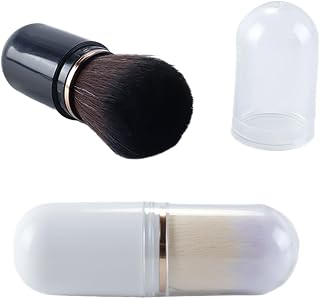 Ausi Set of 2 Travel Makeup Brushes - Blush, Powder, Blush, Liquid Foundation, Compact Powder, Crme Touring (Black & White)
