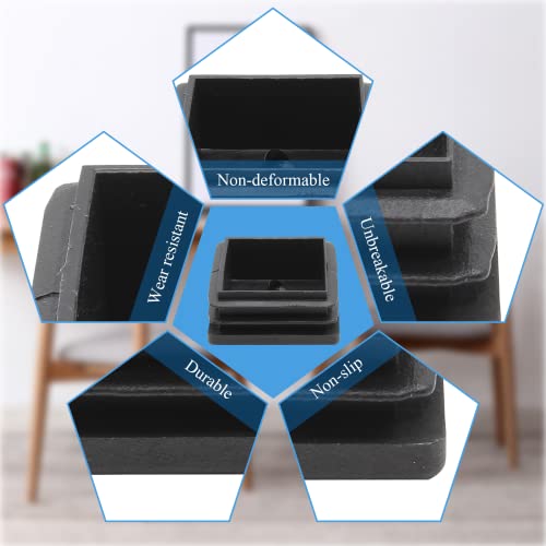 Image of Kemactui 12 PCS Square Tubing End Caps Plastic Plugs, 1 1 /2 Inch Black Hole Plugs Square Plug, Chair Glides Protection for Chair Table Stool Leg
