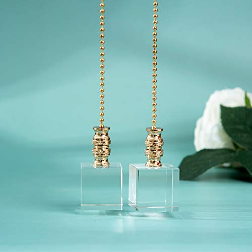 Image of Ceiling Fan Pull Chain, Fan Pulls Set with Connector, 2 Pack Crystal Clear Cube Fan Pull Extension for Light Fan Chain