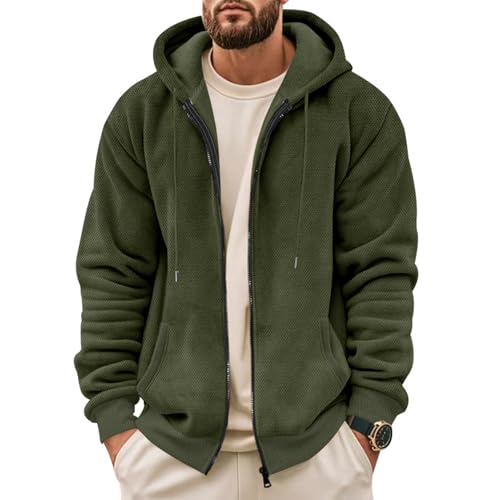 Genérico Parka Hombre Invierno Forro Polar Oversize Chaqueta Borreguito Termico Cazadora Con Capucha Y Cremallera Elegante Abrigo Frio Extremo Moto De Trabajo Chamarras Verde Militar XXL