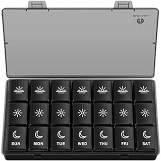 Weekly Medicine Organizer 3 Times a Day, BUG HULL Daily Portable 7 Day Pill Box with Large Compartments Moisture-Proof Travel Pill Case Container for Vitamins,Supplements