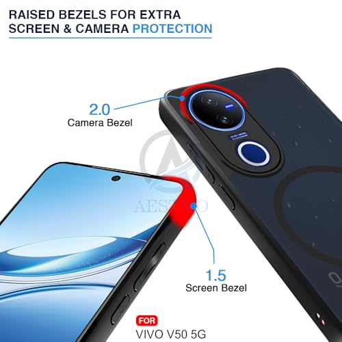 Image of AESTMO Vivo V50 5G / V50e 5G Back Cover | 360 Protection | Matte Frosted Hard Back Translucent | Compatible with MagSafe Accessories for Vivo V50 5G / V50e 5G (Smoke Black Matte PC+Black TPU Bumber)