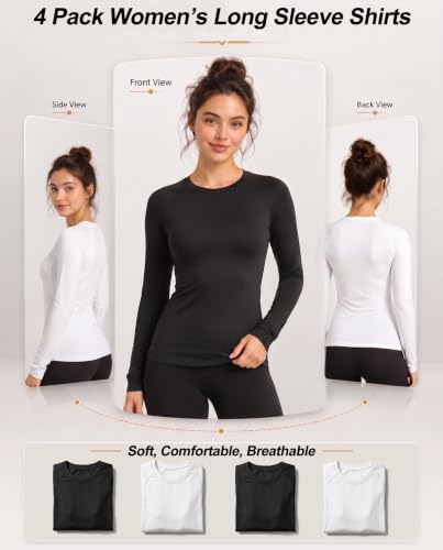 Image of 4 Pack Women's Compression Shirts Long Sleeve Workout Athletic Top