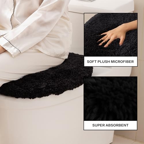 Image of Microfiber Toilet Lid Cover, 17.5 inchx15 inch Fits Round Oblong and Elongated | Toilet Seat Covers for Bathroom, Machine Washable, Decorative Fuzzy fur Look Round Toilet Seat Cover Extra Soft Absorbent