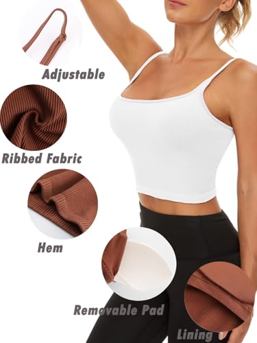 Image of Chilylori Seamless Sports Bra Cropped Tank Top with Adjustable Strap 2 Pack | Workout Tops Ribbed Sports Bra for Women Wireless Longline Crop Tank Padded Comfortable Brami