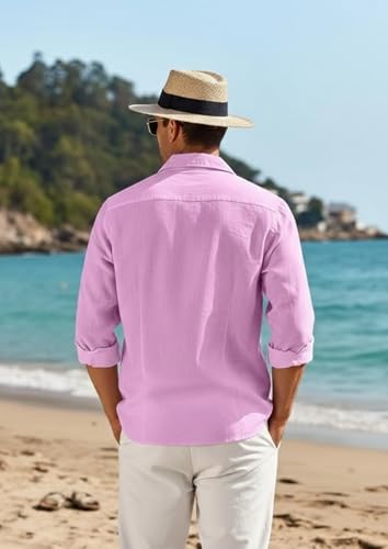 Image of Combo of Men's Casual Cotton Blend Shirt || Long Sleeve Button Down with Spread Collar | Lightweight Breathable Fabric | Stylish Solid Shirt for Beach, Office & Everyday Wear Pack of 2