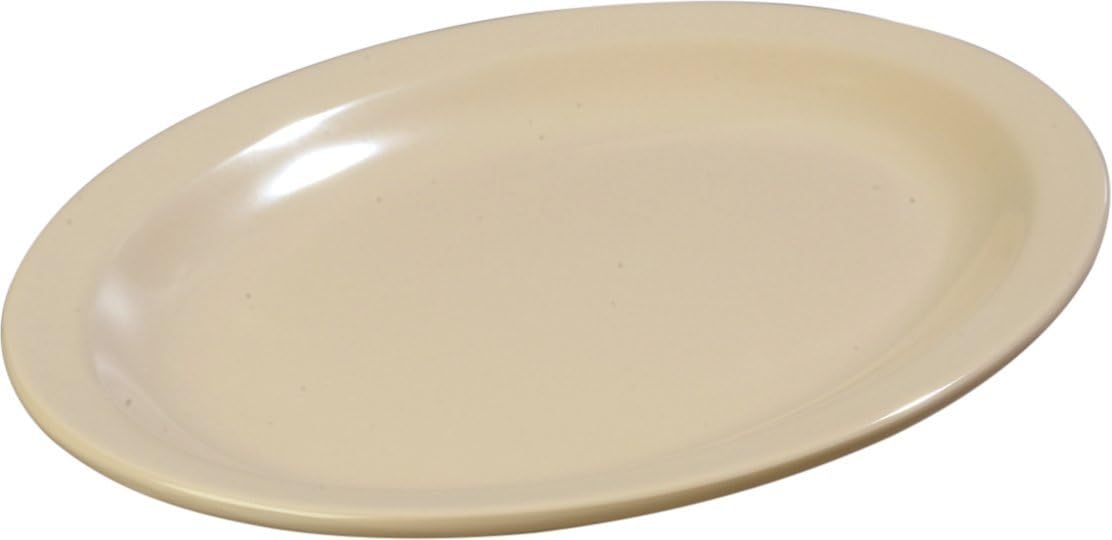 Kingline Plastic Oval Platter Oval Tray for Home and Restaurant, Melamine, 12 x 9 Inches, Tan, (Pack of 12)
