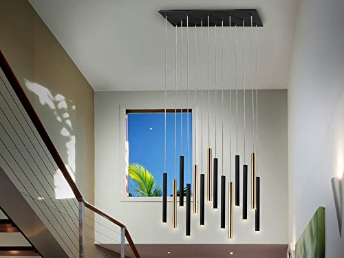 Image of Schuller Varas Ultra Slim 14 Light Suspension Hanging Light, Gold & Matt Black, Maximum Height 3 Meters