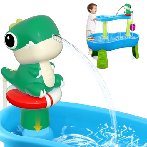 Litand Dinosaur Water Table Pump Continuous Flow Rechargeable Battery Powered Water Pump for Water Table Accessories Summer Outdoor Water Play Toys (Green)