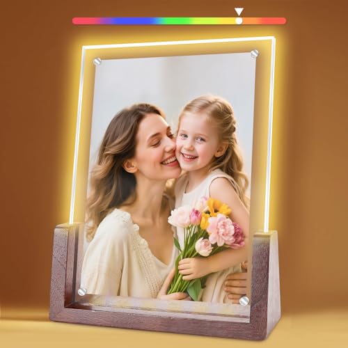 JUOIFIP 5x7 Picture Frame LED Light Up Color Changing Acrylic Photo Frame for Mothers Day Mom Grandma Holds 4x6 or 5x7 Photos (Vertical) Cute Night Light & Desk Lamp Decor