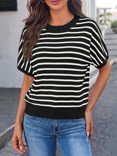 Image of Saodimallsu Women's Short Sleeve Crew Neck Knit Pullover Sweater