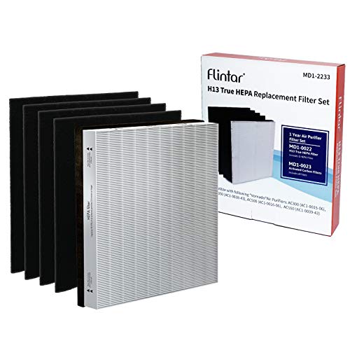 Flintar H13 True HEPA Replacement Filter Combo Pack, Compatible with Vornado Air Purifier, (1) H13 True HEPA Filter MD1-0022 + (4) Activated Carbon Pre-Filter MD1-0023, 1-Year Filter Set