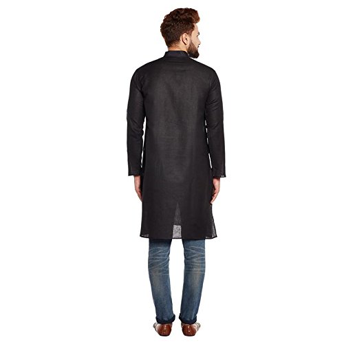 Image of SOJANYA (Since 1958 Men's Black Cotton Linen ONLY Long Kurta