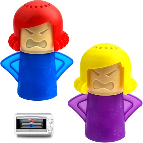 FKKFSS 2PCS Microwave Cleaner, Angry Mum Microwave High Temperature Steam Cleaner, Works Great, Deodorises Fridge Kitchen Cleaning, Cleans and Disinfects with Vinegar and Water (Red, Yellow)