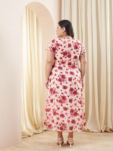 Image of Miss Chase A+ Women's V-Neck Three-Quarter Sleeve Floral Wrap Chiffon Midi Dress