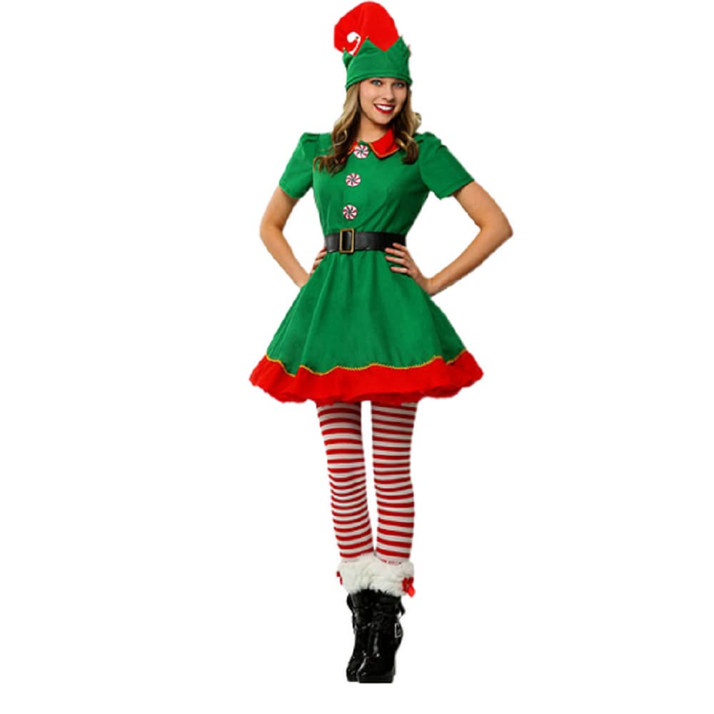 Adult Christmas Elf Costume Clothes Set Santa's Helper Cosplay Sets Men Women Christmas Elf Outfit for Holiday Party (Women, M)