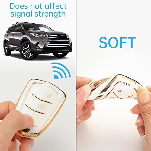 Sinlakua Key Fod Cover Compatible With Cadillac Ats Srx Ct6 Cts Xt5 Xts Escalade Esv Smart 5 Button Soft Tpu Smart Keyless Entry Key Fob Case Accessory With Leather Keychain,White #TOP5