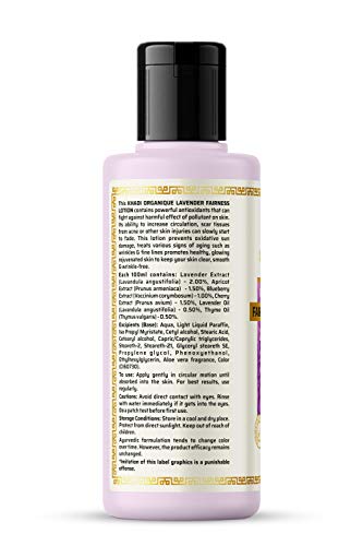 Image of Khadi Organique Lavender Fairness Lotion for Face & Body, Reduces Acne & Inflammation, Enhances Skin Glow, Hydrates & Nourishes with Lavender, Apricot, Blueberry & Cherry, 210ml