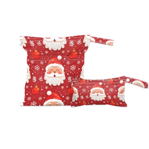 2pcs Cloth Diaper Wet Dry Bag with Two Zipper Pocket Waterproof Storage Bag Travel Laundry Bags, Beach, Pool, Breast Pump Parts, Gym Bag for Swimsuits & Wet Clothes for Baby (Santa Claus Greetings)