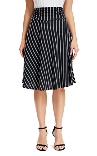 Image of Urban CoCo Women's Ruched High Waist Knee Length Jersey A-Line Stretchy Flared Casual Skirt