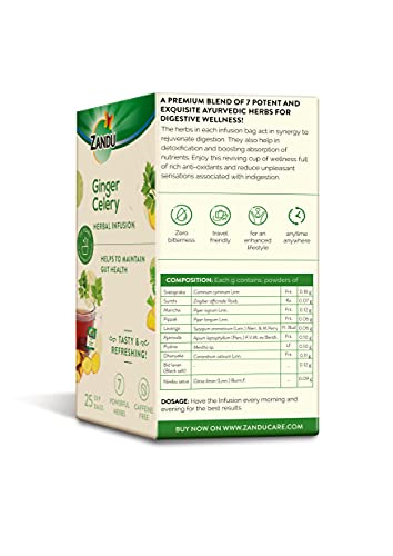 Image of Zandu Ginger Celery Herbal Infusion, a Herbal Tea Enriched with Ayurvedic Ingredients (25 Tea Bags)