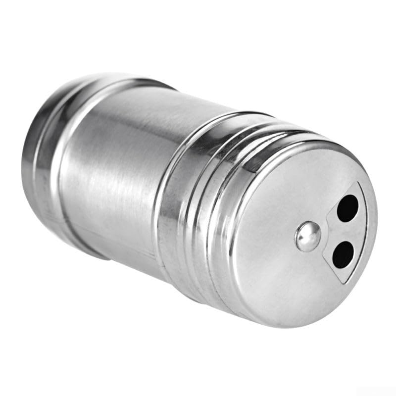Jonikuper Salero y pimentero de acero inoxidable con 3 agujeros ajustables para la cocina del hogar, viajes, barbacoa y camping, dispensador de condimentos portátil, plateado (L)