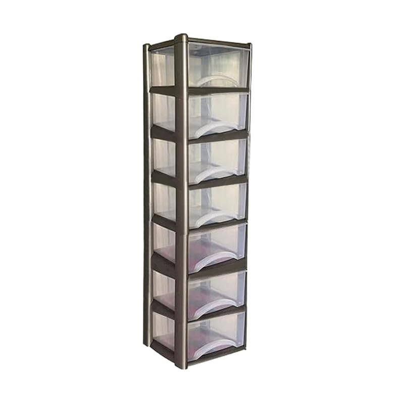 Neat. 7 Plastic Storage Drawers Unit with See-Through Drawers, Compact Vertical Design – Durable Plastic, Ideal for Organizing Office Crafts, and Household Items, 140cm x L39cm x W39cm - Silver — image 1