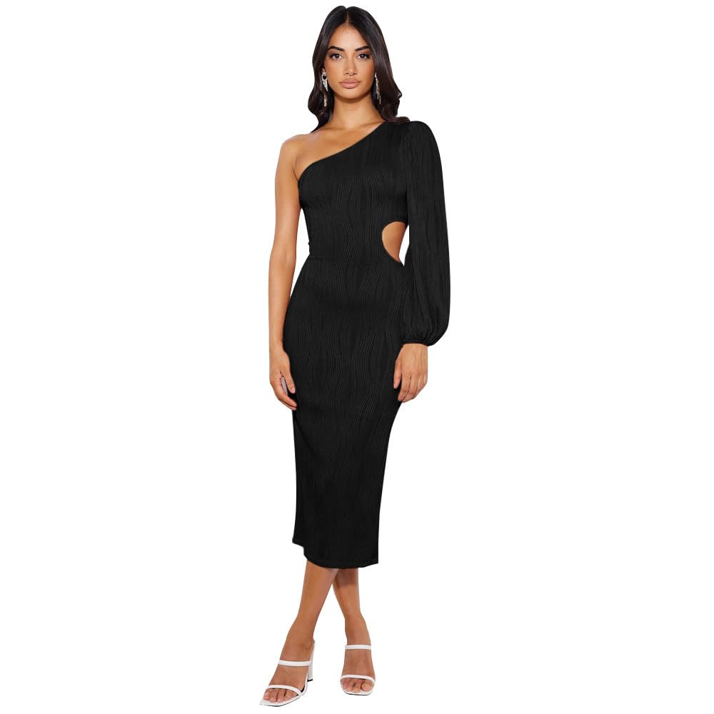 RPAEOY Vestido Mujer Fiesta Ajustado de un Solo Elegante Hombro Manga Larga Largo Abertura Vestidos de Noche para Cocktail