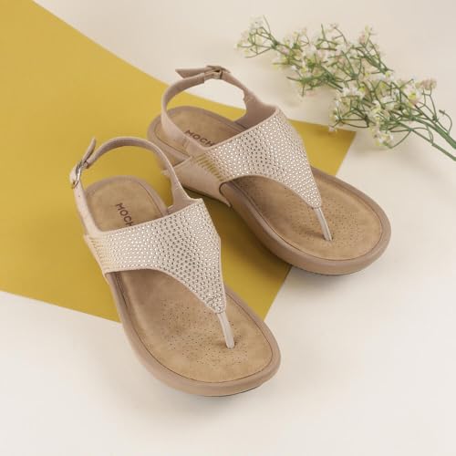 Image of Mochi Women Beige Synthetic Embellished Comfort Backstrap Sandal Sandals UK /3 EU /36 (33-842)