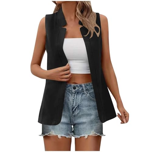 Gilet femme noir sans manche fluide pour masquer les rondeurs
