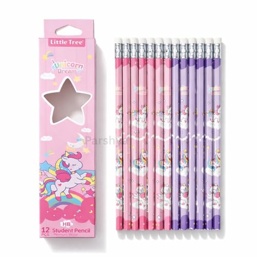 Image of KiddieWorld Unicorn Dream HB Pencil Set for Kids (12 Pcs) Cute Printed Wooden Student Pencils with Eraser Dark Smooth Writing, Break Resistant Lead School Stationery Gift Return Gifts for Girls Boys