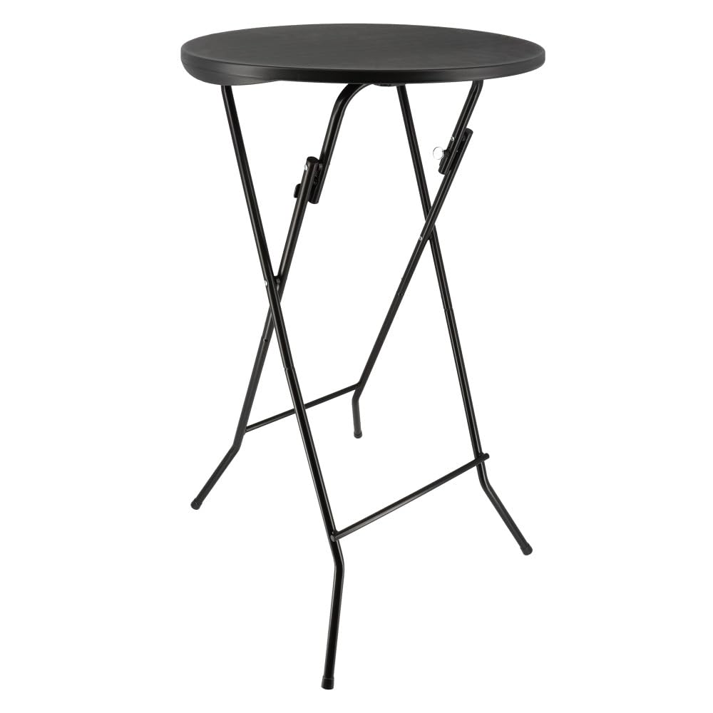 Oxeo Table Mange Debout Pliable diamètre 60cm Hauteur 110cm - Table Haute Pliante de Bar - Plateau résine Structure Acier laquée - 76 - Blanc
