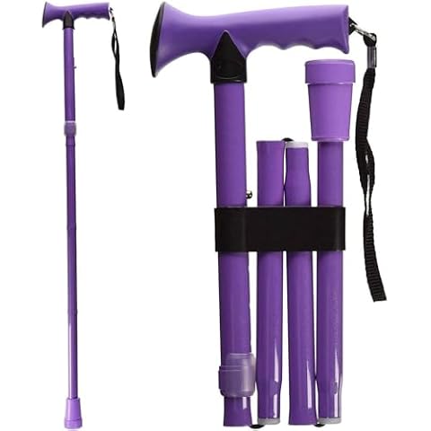 HealthSmart Folding Walking Stick, Soft Comfort Grip Collapsible Walking Stick, Adjustable Folding Walking Cane, Lavender Cover