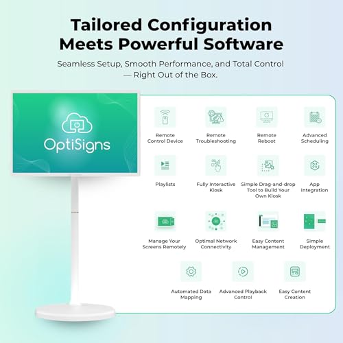 Image of OptiSigns 32 inch Wall Mount Digital Signage Kiosk with Touchscreen, Full HD Display with Built-in Speakers, Wi-Fi and Remote Content Management for Restaurants, Retail, Hotels, and Offices, OptiKiosk 32