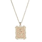 WEILYDF Square Necklace Women Simple Rose Flower Empaistic Design Clavicle Chain Charm Square...