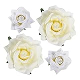 Topbuti Rose Hair Clip, 4 Pcs Fabric Rose Flowers Hair Clips Mexican Hair Flowers Pin up Headpieces for Woman Girl Wedding Party Mother's Day (2 Sizes) (White)