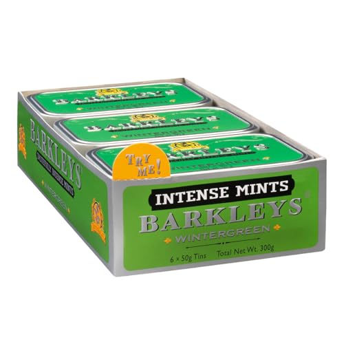 Barkleys Wintergreen Breath Mints - Strong Wintergreen Flavor - For Party, After Dinner, Wedding, Every Day Use - Vegan Breath Mints In Reusable Classic Travel Tins, 6 Pack - 50 Count Each