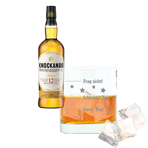 Whiskey 2er Set, Knockando 12 Years / Jahre, Single Malt, Whisky, Scotch, Alkohol, Alokoholgetränk, Flasche, 43%, 700 ml, 733077, Geschenk zum Vatertag, mit graviertem Glas Cover