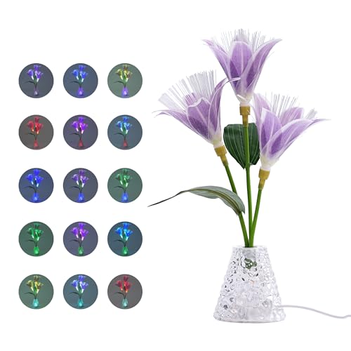 Image of Purple Fiber Optic Lily Flower Lamp, Color Changing Night Light for Bedroom Wedding Bar Coffee Shop Decor, Gifts for Women Mom Grandma Girlfriend Friend Birthday Christmas Valentines Mothers Day
