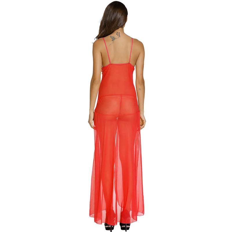 Image of Women's SolidNet Lace Babydoll Full Length Nightgown High Split Maxi S to 3XL